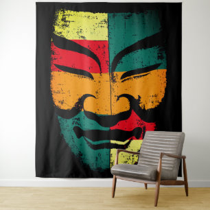 Tenture Art mural de masque tribal abstrait – Distressed c
