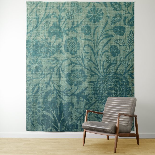 Tenture art Nouveau, turquoise, style William Morris, flor (En situation)