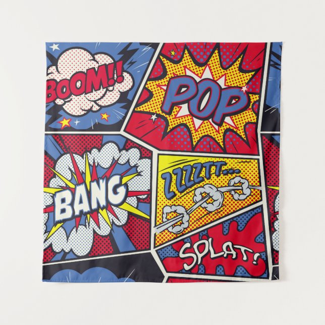 Tenture Art pop rétro, motif de la bande dessinée. (Devant)