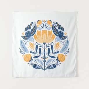 Tenture Art populaire scandinave ornement floral