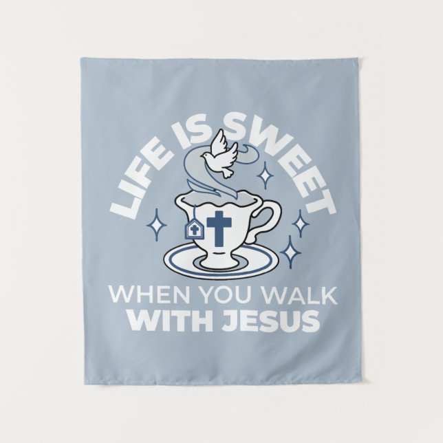 Tenture Art Vivant Fidèle - Teacup avec Croix et Dove (Devant)