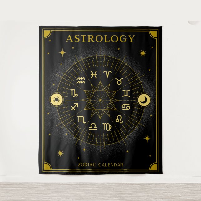 Tenture Astrologie Calendrier Zodiac - Noir (Devant)