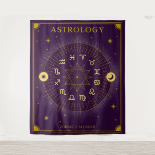 Tenture Astrologie Calendrier Zodiaque - Violet