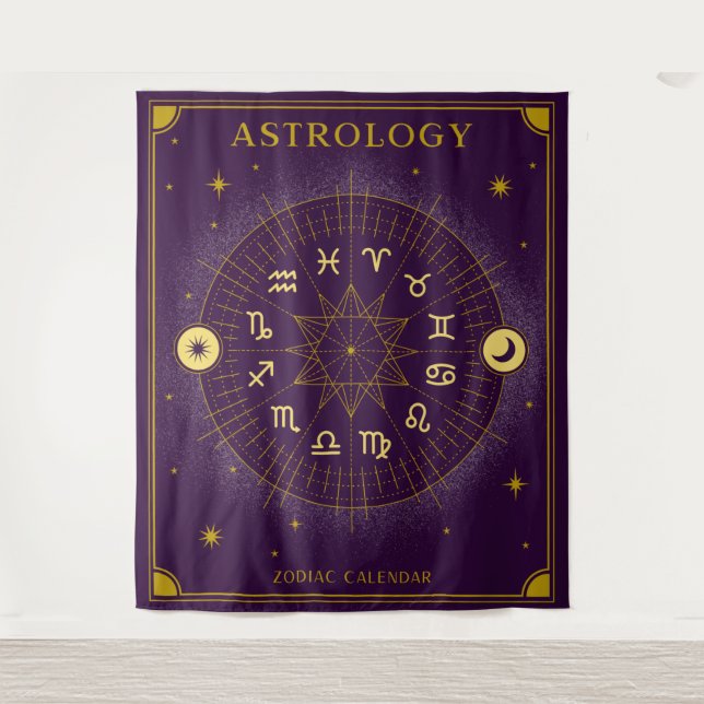 Tenture Astrologie Calendrier Zodiaque - Violet (Devant)