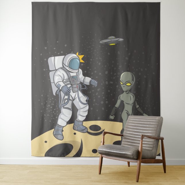 Tenture Astronaute et alien (En situation)