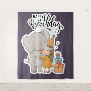 Tenture Autocollant d'anniversaire câlin éléphant adorable