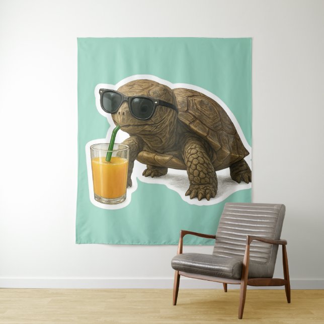Tenture Autocollant Tortue Cool Buvant du Jus (En situation)