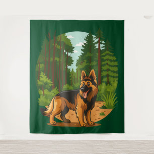 Tenture Aventure de chien berger allemand en forêt