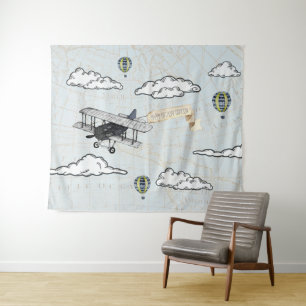Tenture Avion Ancien   Fond de Décor pour Soirée Thème Voy