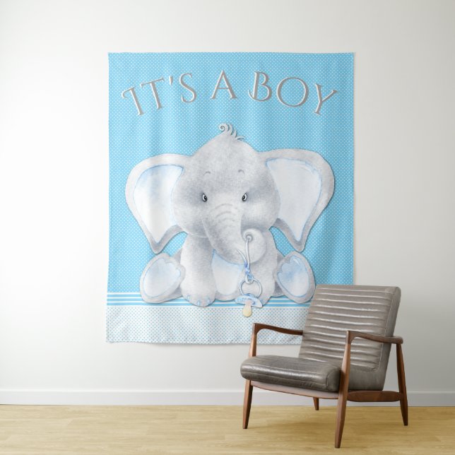 Tenture Baby bébé éléphant Douche pour garçon fond (En situation)