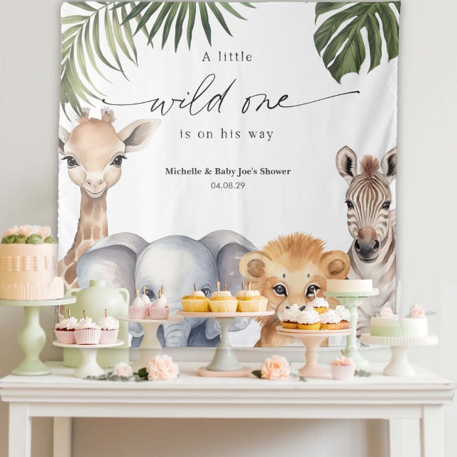 Tenture Baby Boy WIld One Safari Animal Shower fond (Wild One Safari Animal, Baby Boy Shower Party Backdrop.)