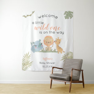 Tenture Baby Girl Douche Safari Animaux Panneau de fond