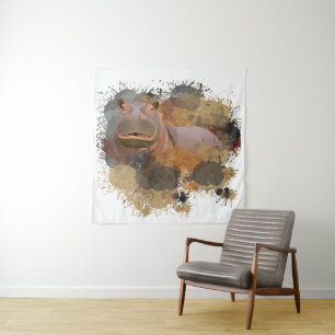 Tenture Baby Hippo Abstrait Paint Splatter Faune