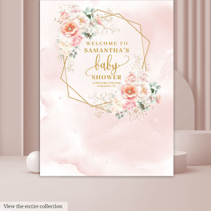 Tenture Baby shower à fleurs rose vif classique en toile d