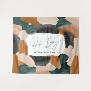 Tenture Baby shower abstrait en terre cuite verte