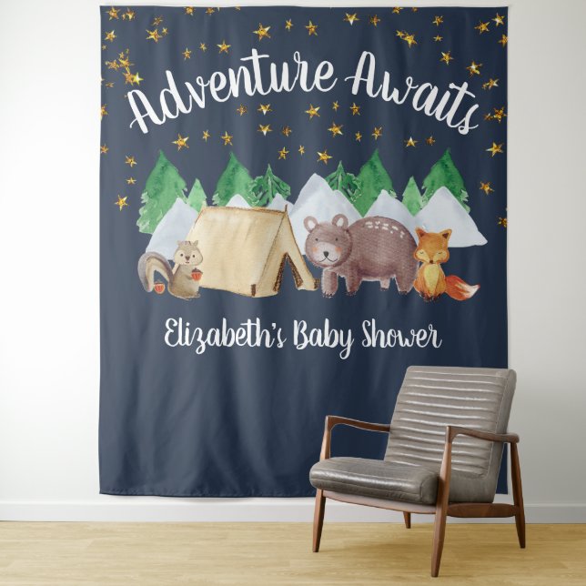 Tenture Baby Shower Animaux de la Forêt Rustique (En situation)