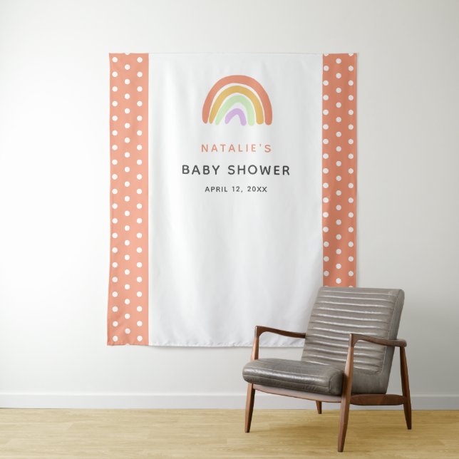 Tenture Baby Shower Arc-en-ciel Douce Fond Sur Mesure Rose (En situation)