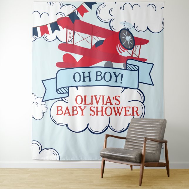 Tenture Baby Shower Avion Rouge (En situation)