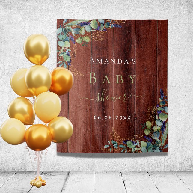 Tenture Baby shower bois brun eucalyptus verdure rustique (Créateur téléchargé)