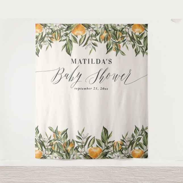 Tenture Baby shower botanique orange rustique citrus (Devant)