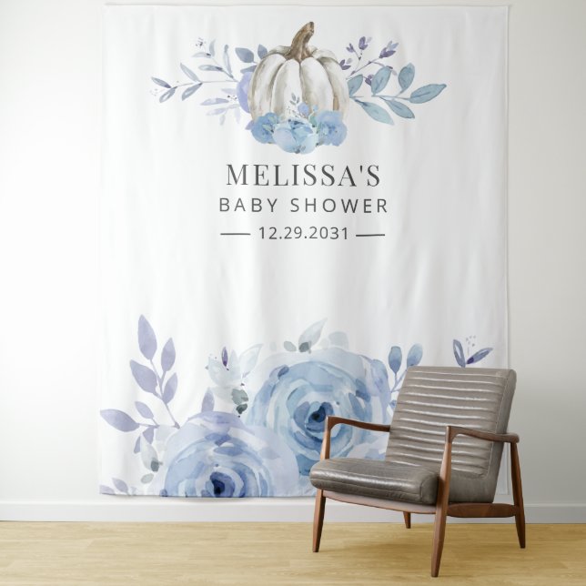 Tenture Baby shower Courge Fleurie Bleu Poussiéreux (En situation)