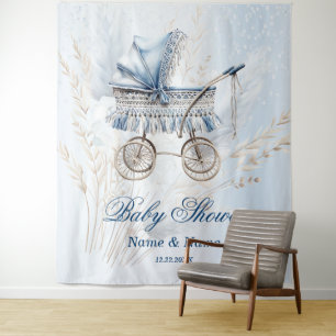 Tenture Baby shower Cute Classic Poussette Bleu Floral