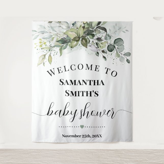 Tenture Baby shower d'accueil Eucalyptus verdure (Devant)