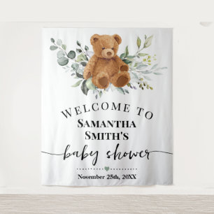 Tenture Baby shower d'accueil Ours Eucalyptus Vert