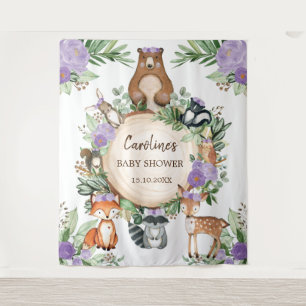 Tenture Baby shower d'animaux de bois floraux mauves Bienv