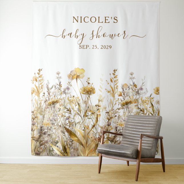 Tenture Baby shower d'automne des Fleurs sauvages d'or (En situation)