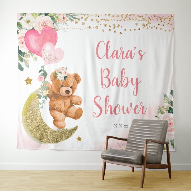 Tenture Baby shower de ballons d'ours rose Signal Tapisser (En situation (horizontale))