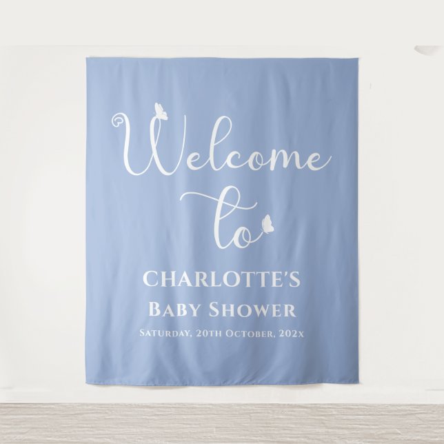 Tenture Baby shower de calligraphie papillon moderne (Devant)