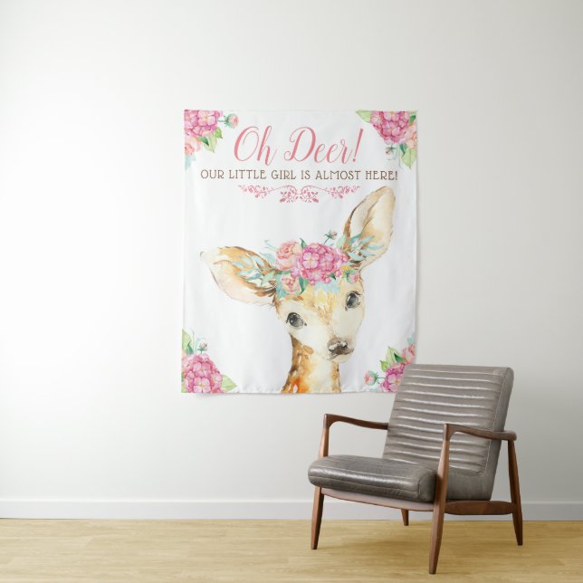 Tenture Baby shower de cerfs de fille fond (En situation)