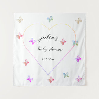 Tenture Baby shower de fille papillon de coeur rose