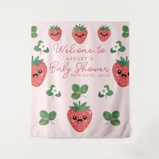 Tenture Baby shower de fraises Kawaii (Devant)