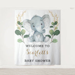 Tenture Baby shower d'éléphant or vert simple Accueil