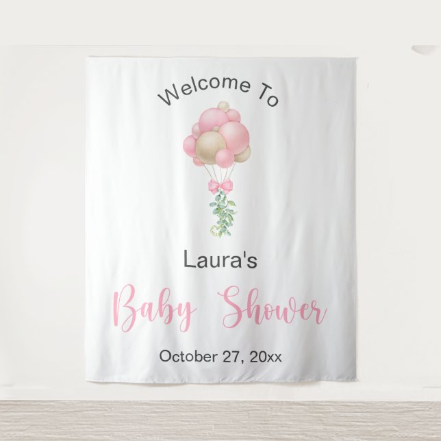Tenture Baby shower des ballons roses (Devant)