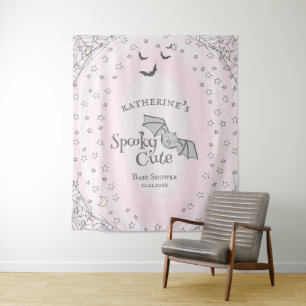 Tenture Baby shower d'Halloween Éffrayant rose fond