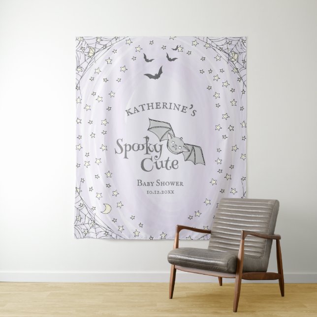 Tenture Baby shower d'Halloween Éffrayant violet fond (En situation)