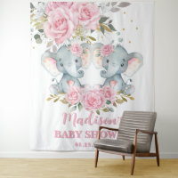 Baby shower Eléphant rose Floral Twins
