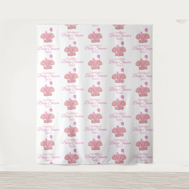 Tenture Baby Shower Eléphant Rose | Répétition de Pas (Devant)