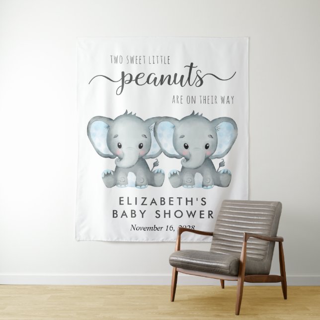 Tenture Baby shower Elephant Twin Boys Bienvenue (En situation)