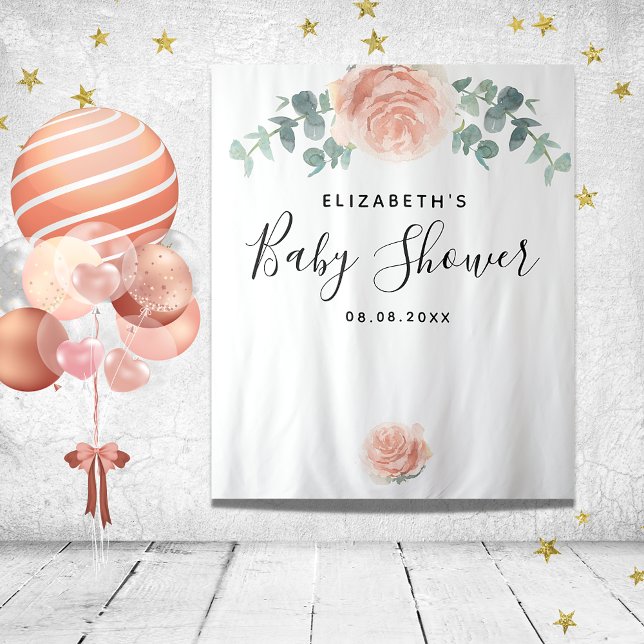 Tenture Baby Shower eucalyptus verdure rose élégant fille (Créateur téléchargé)