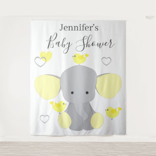 Tenture Baby shower fille éléphant jaune fond