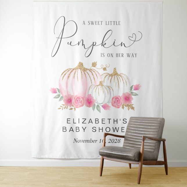 Tenture Baby Shower Fille Florale Citrouille Photomaton (En situation)