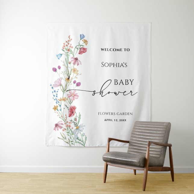 Tenture Baby Shower Fleurs Sauvages (En situation)