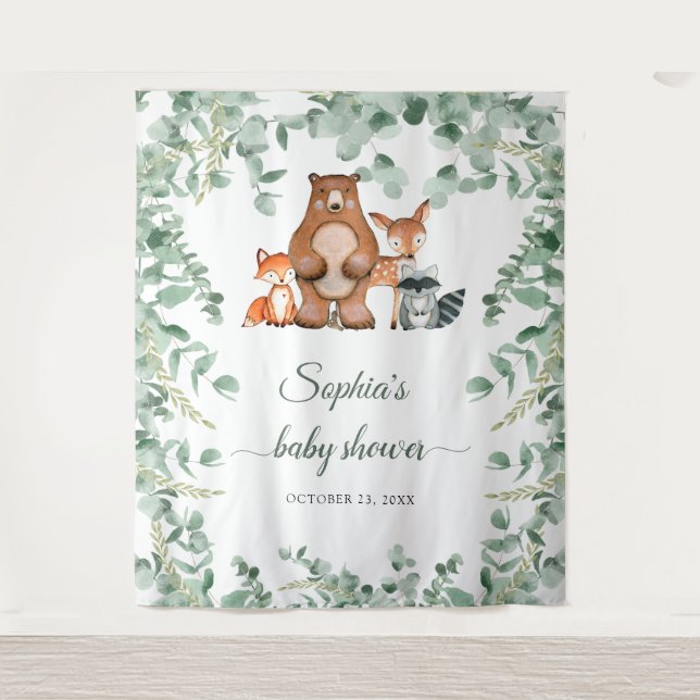 Tenture Baby Shower Floral Animaux de la Forêt (Devant)