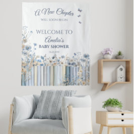 Tenture Baby shower Floral bleu Affiche de bienvenue avec 