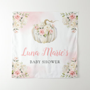 Tenture Baby shower Floral Citrouille rose en toile de fon