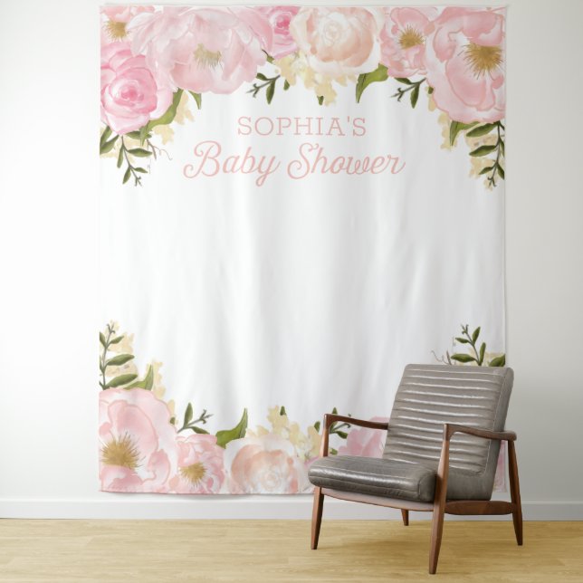 Tenture Baby shower Floral rose - fond de la photo (En situation)